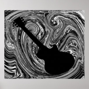 Abstract Swirls Guitar Poster, Black and White Poster