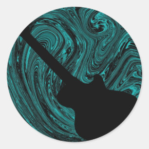 Abstract Swirls Guitar Stickers, Teal Classic Round Sticker