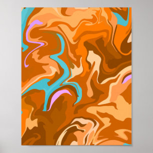 Abstract Swirls in Orange, and Light Blue Poster