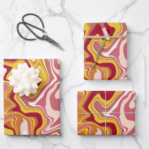 Abstract Swirls in Red, Yellow, pink, & White Wrapping Paper Sheet