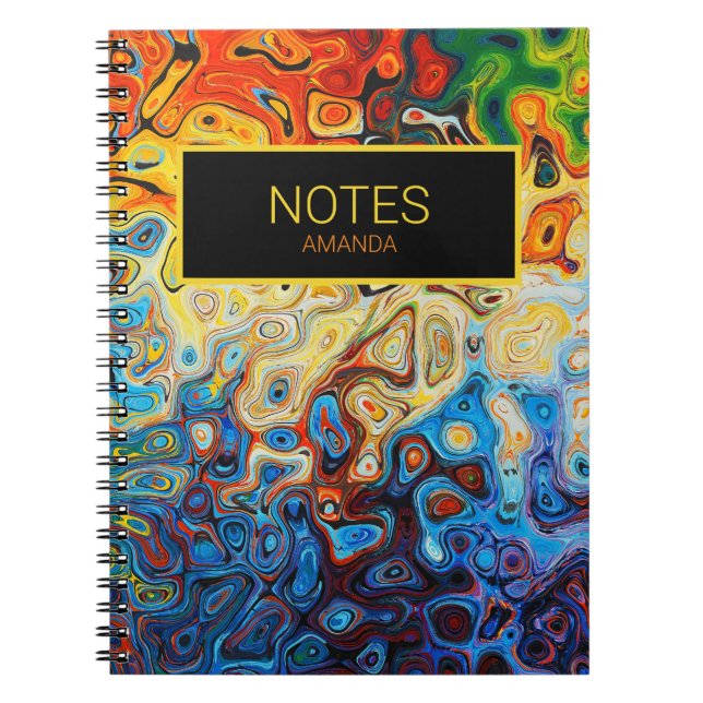 Abstract Swirls Modern Name Yellow Orange Blue Notebook (Front)