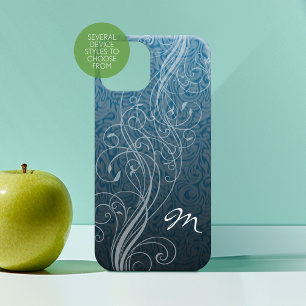 Abstract Swirls on teal with Monogram iPhone 15 Pro Max Case