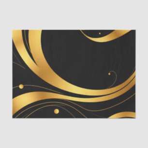 Abstract Swirls with Gold Foil Textures and Black Tissue Paper