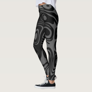 Abstract Swirly Pattern Black and Grey  Leggings