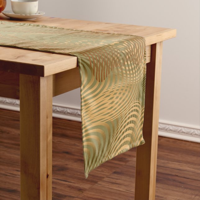 Abstract Swirly Pattern in Olive Green Short Table Runner (In Situ)