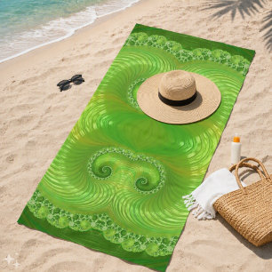 Abstract Symmetrical Green Fractal Beach Towel