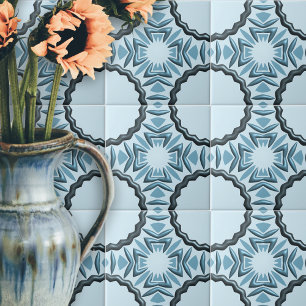 Abstract Symmetrical Teal Motifs With 3D Effects Tile