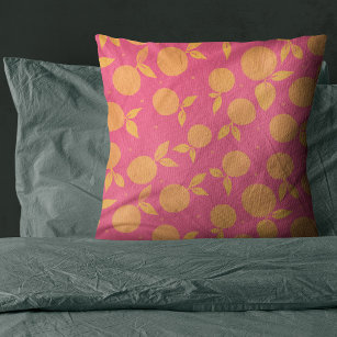 Abstract tangerine pink and yellow pattern cushion