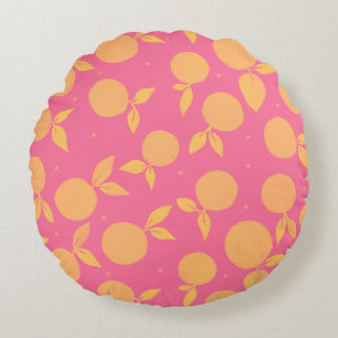 Abstract tangerine pink and yellow pattern round cushion