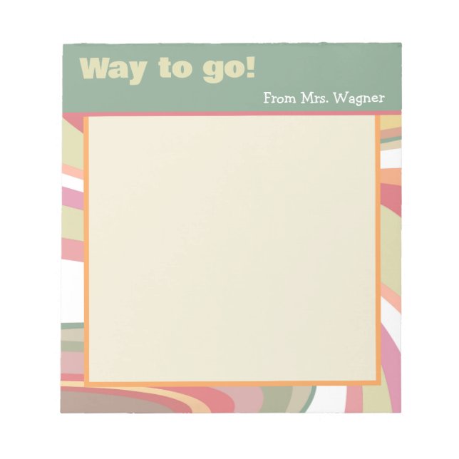 Abstract Teacher Pretty Stripe Modern Way to Go Notepad (Front)
