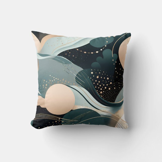 Abstract teal and blush pink modern design cushion (Front)