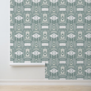Abstract Teal and Cream Organic Pattern Wallpaper