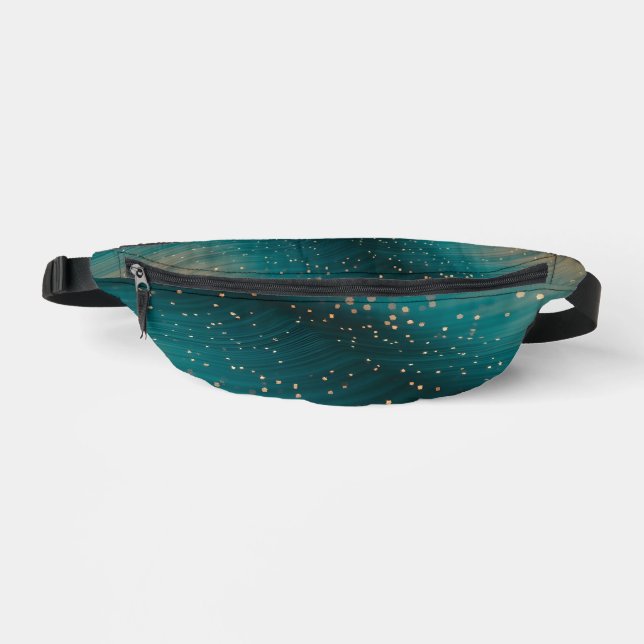 Abstract Teal and Gold Particle Wave  Bum Bags (Front)