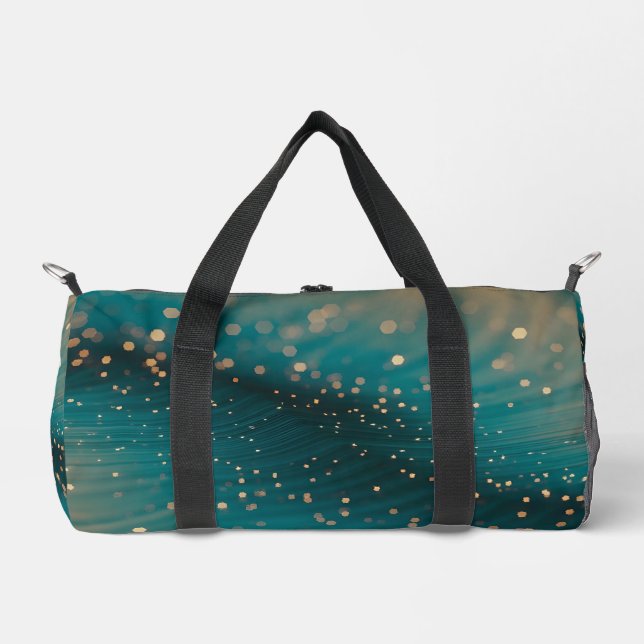 Abstract Teal and Gold Particle Wave  Duffle Bag (Front)