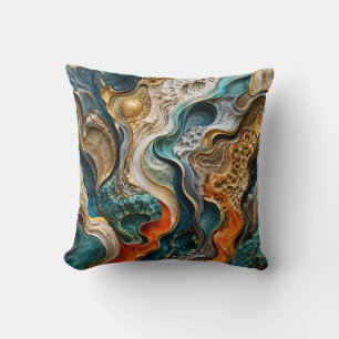 Abstract Teal and Orange Luxury 3D Fluid Art Cushion