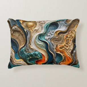 Abstract Teal and Orange Luxury 3D Fluid Art Decorative Cushion