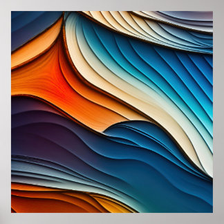 Abstract Teal and Orange Waves Poster