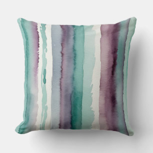 abstract teal and purple watercolor stripes cushion