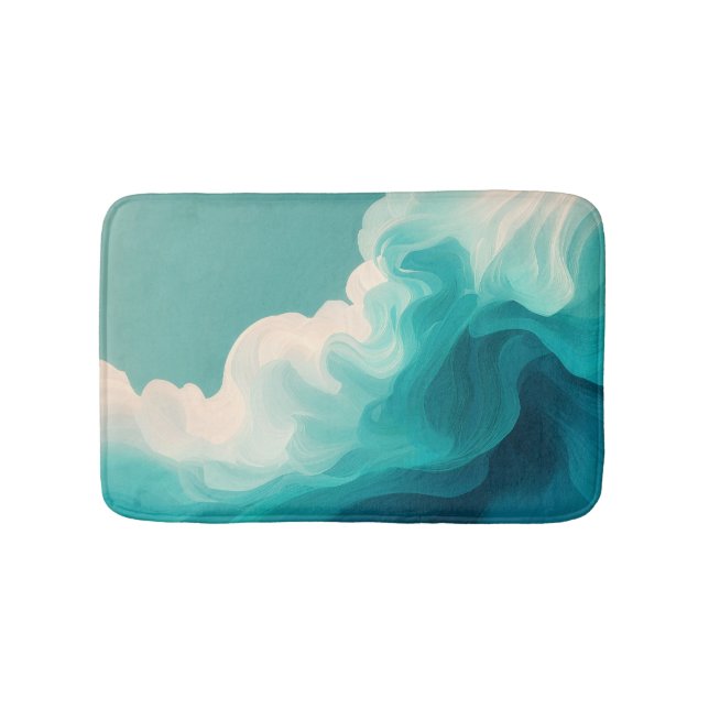 Abstract Teal and White Flowing Waves Bath Mat (Front)