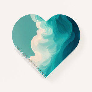 Abstract Teal and White Flowing Waves Notebook