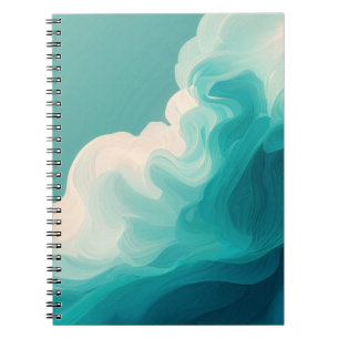 Abstract Teal and White Flowing Waves Notebook