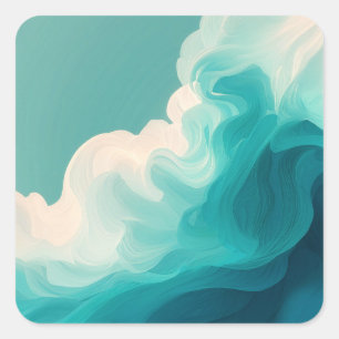 Abstract Teal and White Flowing Waves Square Sticker