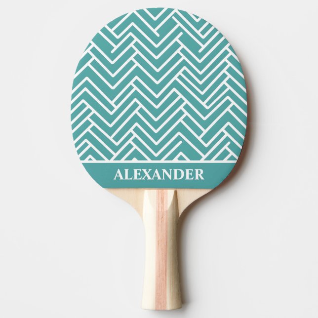 Abstract Teal and White Personalised Ping Pong Paddle (Front)