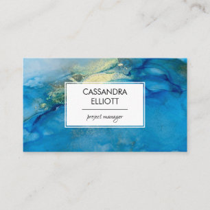 Abstract Teal Blue & Gold Alcohol Ink Liquid Art Business Card