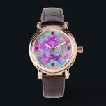 ABSTRACT TEAL BLUE,PINK WAVES,SPARKLES,PURPLE GEM WATCH<br><div class="desc">Elegant , vibrant and artistic floral design in sparkling oriental swirls , blue, pink fuchsia , green, purple colours and gold sparkles with a vibrant 3D amethyst gemstone .Watercolor painting with golden and silver foil.and 3D graphics by Bulgan Lumini (c) -Baldesign3d</div>