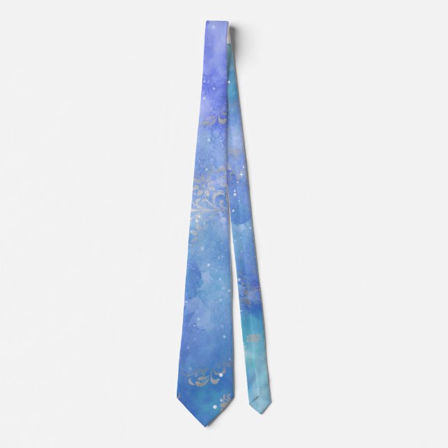 Abstract Teal Blue Starry Night Sky Tie (Front)