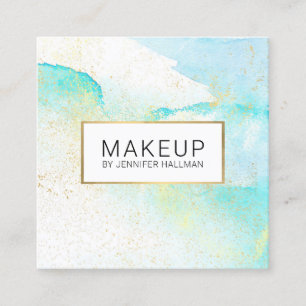 Abstract Teal Blue Watercolor Faux Gold Dust Square Business Card