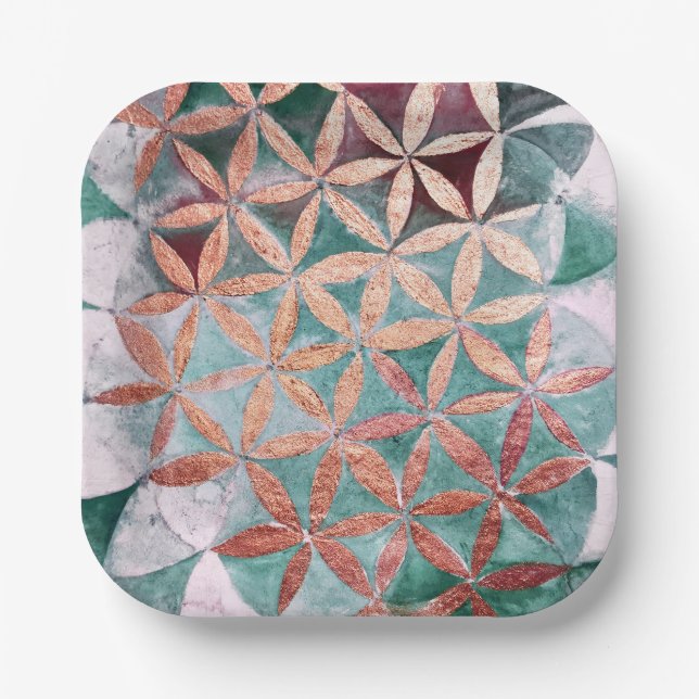 Abstract Teal Blush Pink Pastel Watercolor Pattern Paper Plate (Front)