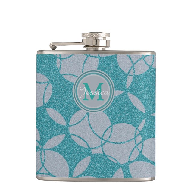 Abstract Teal Circles Pattern Personalised Hip Flask (Front)