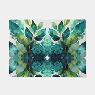 Abstract Teal, Green, Emerald, Botanical Doormat