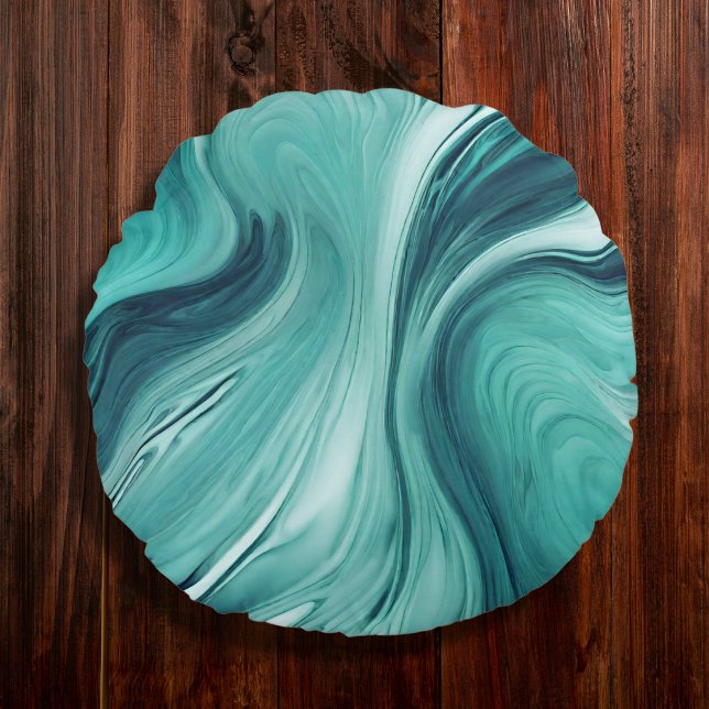 Abstract Teal Green Liquid Art Round Cushion (Creator Uploaded)