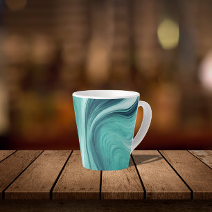 Abstract Teal Green Liquid Pour Latte Mug