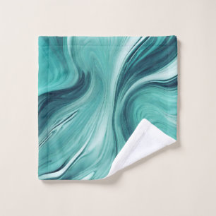 Abstract Teal Green Liquid Pour Marble Wash Cloth