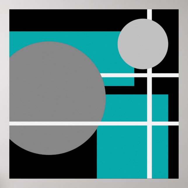 Abstract Teal Grey Black White AP0001 Poster (Front)