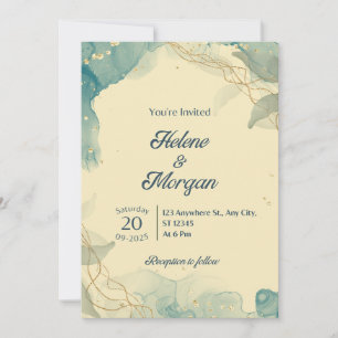 Abstract Teal Ink Wedding Invitation