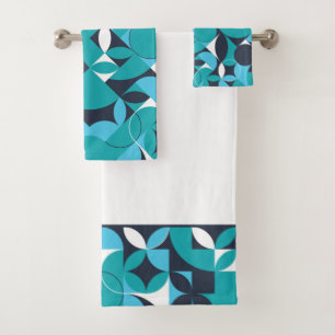 Abstract Teal & Navy Circle Design Bath Towel Set