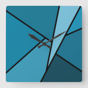 Abstract Teal Polygons Square Wall Clock