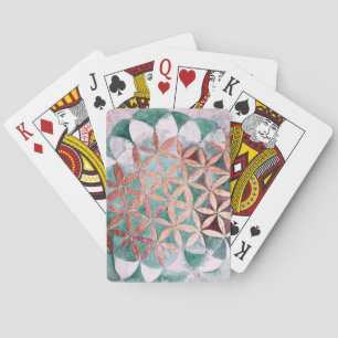 Abstract Teal Rose Gold Watercolor Rosette Pattern Playing Cards