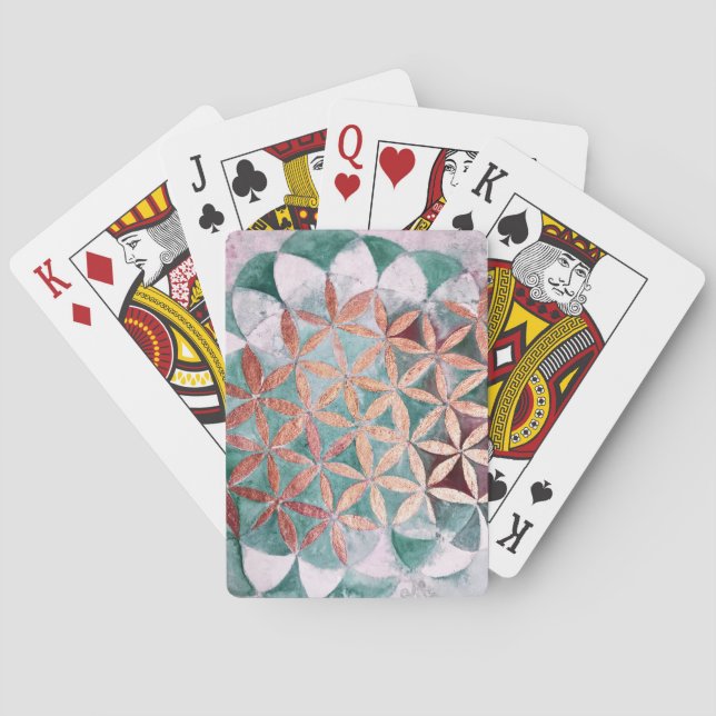 Abstract Teal Rose Gold Watercolor Rosette Pattern Playing Cards (Back)