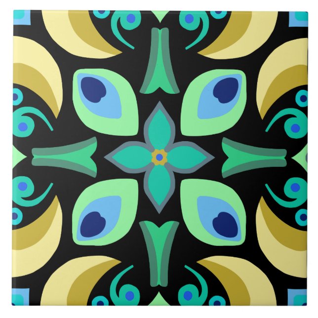 Abstract teal tile with black background  (Front)