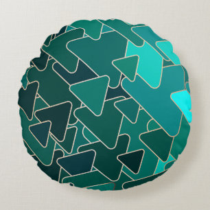Abstract Teal Triangle Geometric Round Cushion