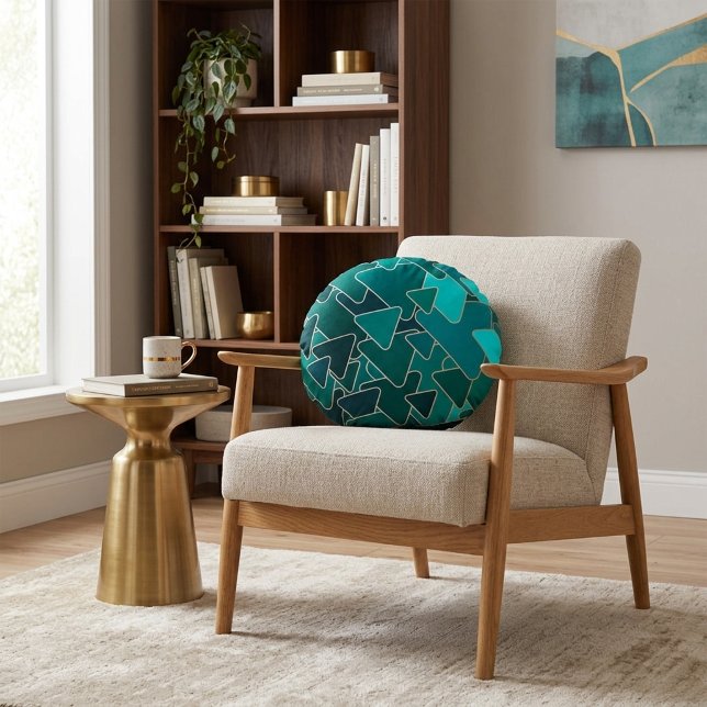 Abstract Teal Triangle Geometric Round Cushion (Creator Uploaded)