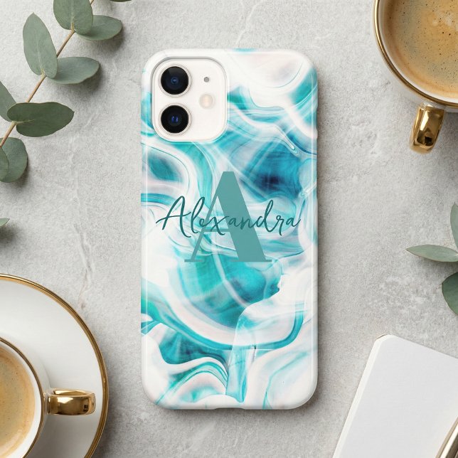 Abstract Teal Turquoise Liquid Marble Swirl Script (Creator Uploaded)