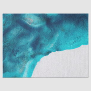 Abstract Teal Water colour on Cream Decoupage Tissue Paper