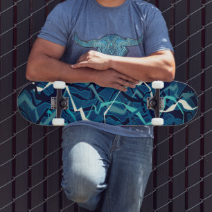Abstract Teal Wave  Skateboard