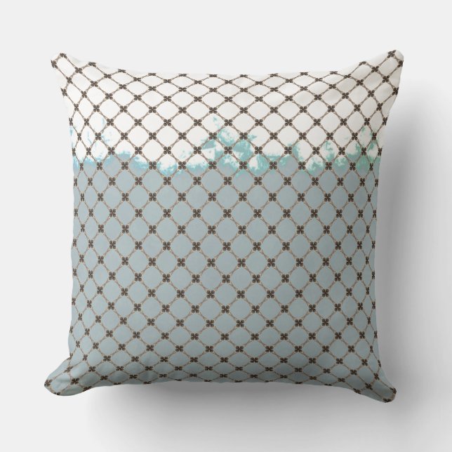 Abstract Teal, White, Bronze Pattern Cushion (Front)